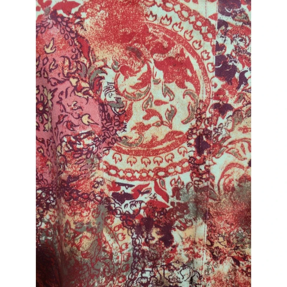 Christopher & Banks Women XL Artisan Boho Print Jacket Button Front Stretch Y2K